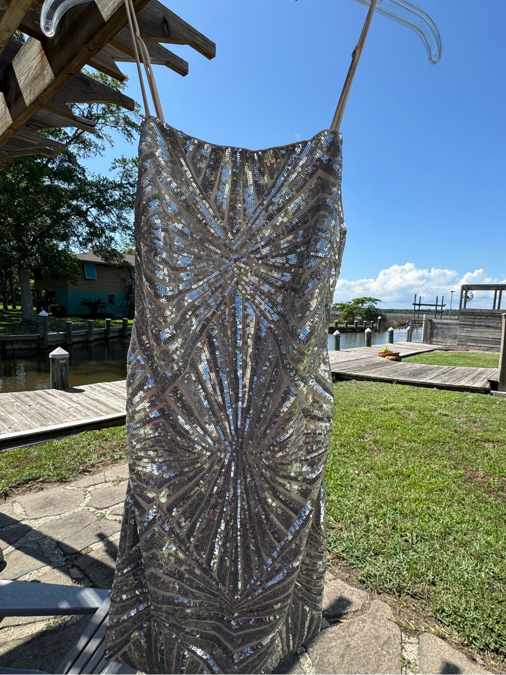 Silver Sequin Geometric Dress